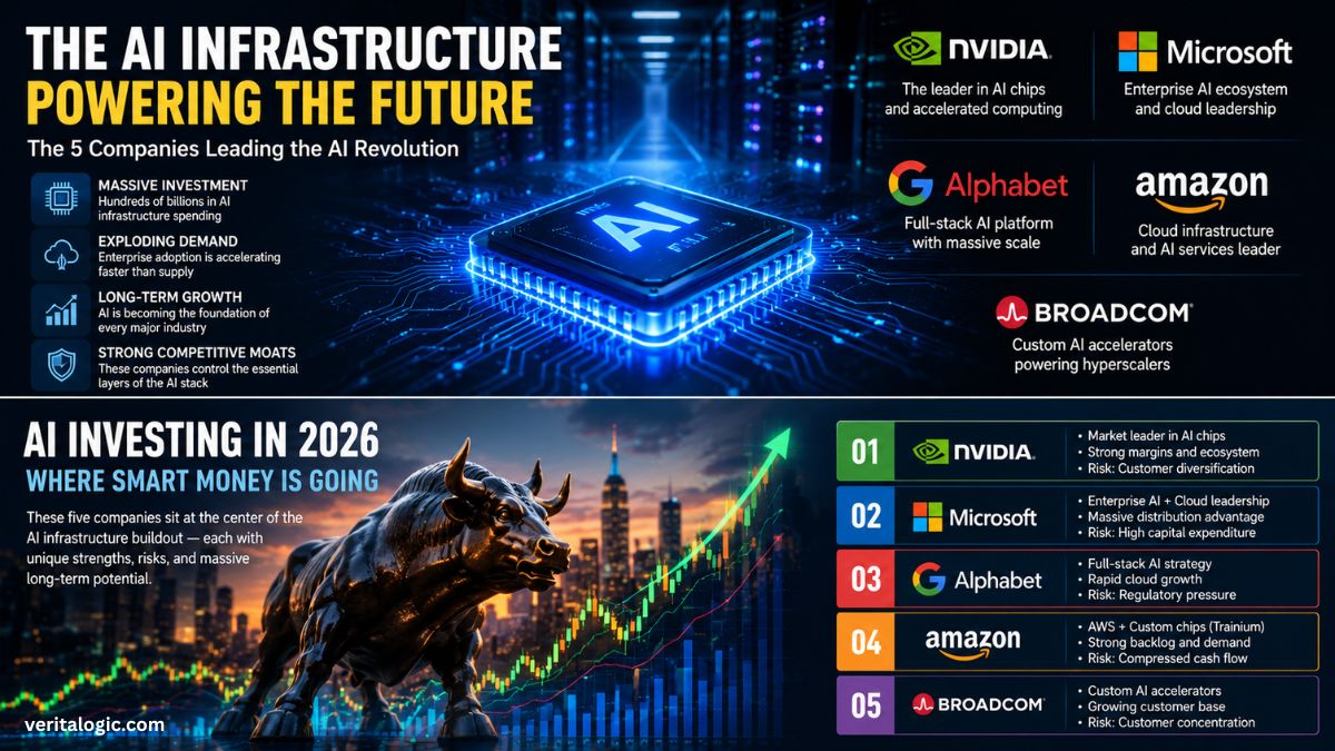 Best AI stocks 2026 revenue comparison showing Nvidia data center revenue 75.2 billion up 92 percent Microsoft AI revenue run rate 37 billion up 123 percent Alphabet cloud revenue 20 billion up 63 percent Amazon AWS revenue 37.6 billion up 28 percent Broadcom AI revenue 8.4 billion up 106 percent