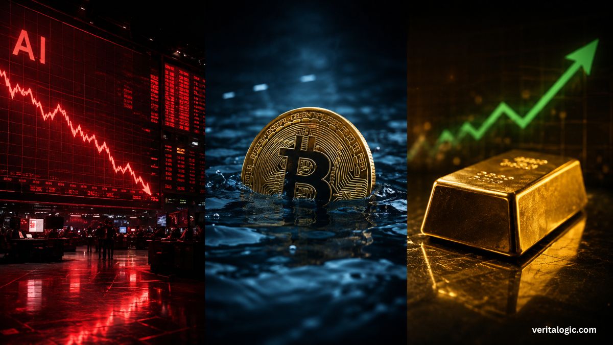 ai stocks bitcoin gold investors 2026 market shift correction selloff gold rally comparison chart