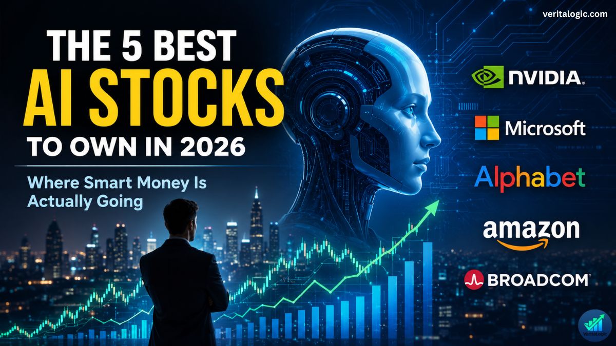 Best AI stocks to own in 2026 featuring Nvidia Microsoft Alphabet Amazon and Broadcom with AI infrastructure investing concept showing where smart money is actually going