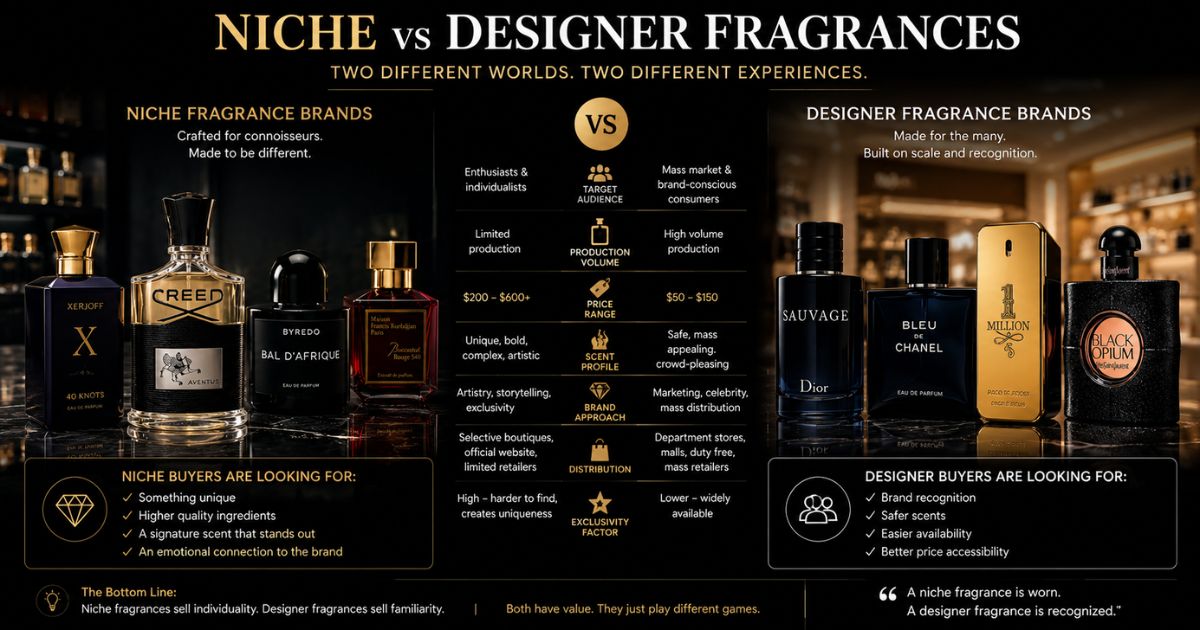 Luxury perfume market global growth outlook infographic showing market size growing from 13.2 billion dollars in 2024 to 20.3 billion by 2030 at 6.3 percent CAGR with regional breakdown by Europe Asia Pacific Middle East and North America