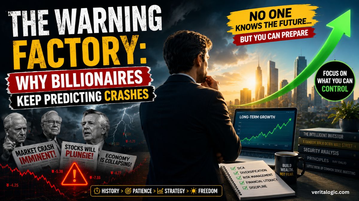Investor psychology during market crash warnings focusing on long-term investing and financial discipline