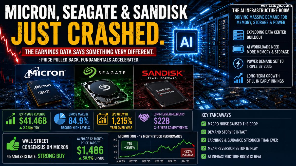 Micron stock AI buy 2026 showing Wall Street consensus of 45 analysts Strong Buy with average 12-month price target of 1486 dollars representing 50.9 percent upside alongside 12-month stock chart showing YTD 250 percent gain and 22 percent pullback from highs